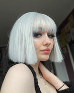 Silver white fluffy wig PL21056