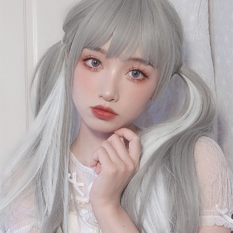 Gray long straight hair wig PL51045