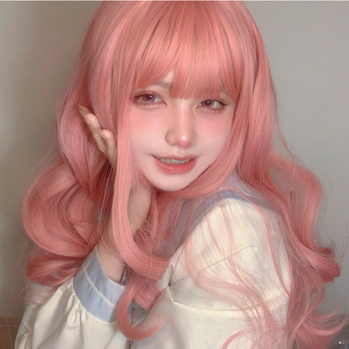 Lolita pink long curly wig PL51887