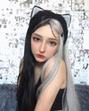 Black and white long straight wig PL50717