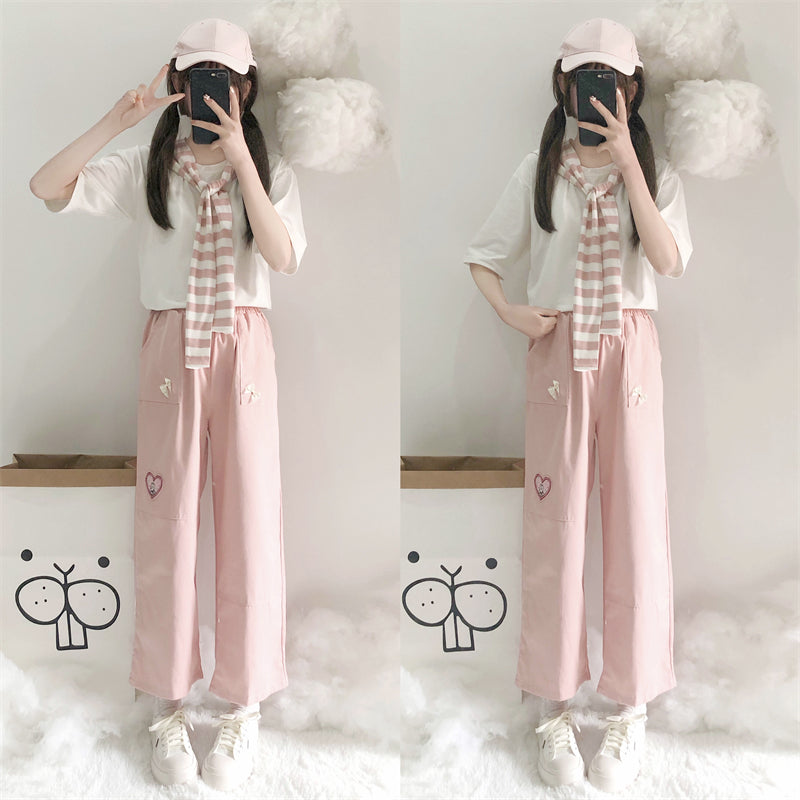 Cute bunny embroidered casual pants  PL52535