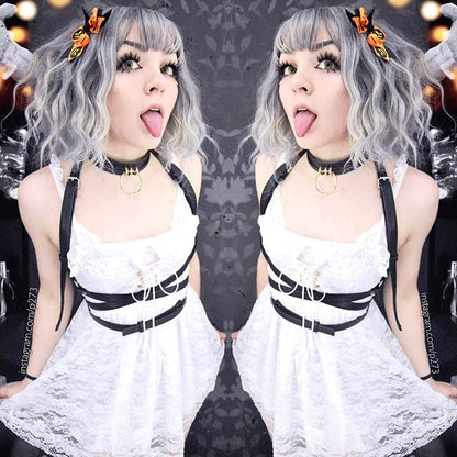 Sexy white lace harness dress  PL10063