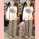 Two-piece set of white Hoodie + plaid pants  PL52539