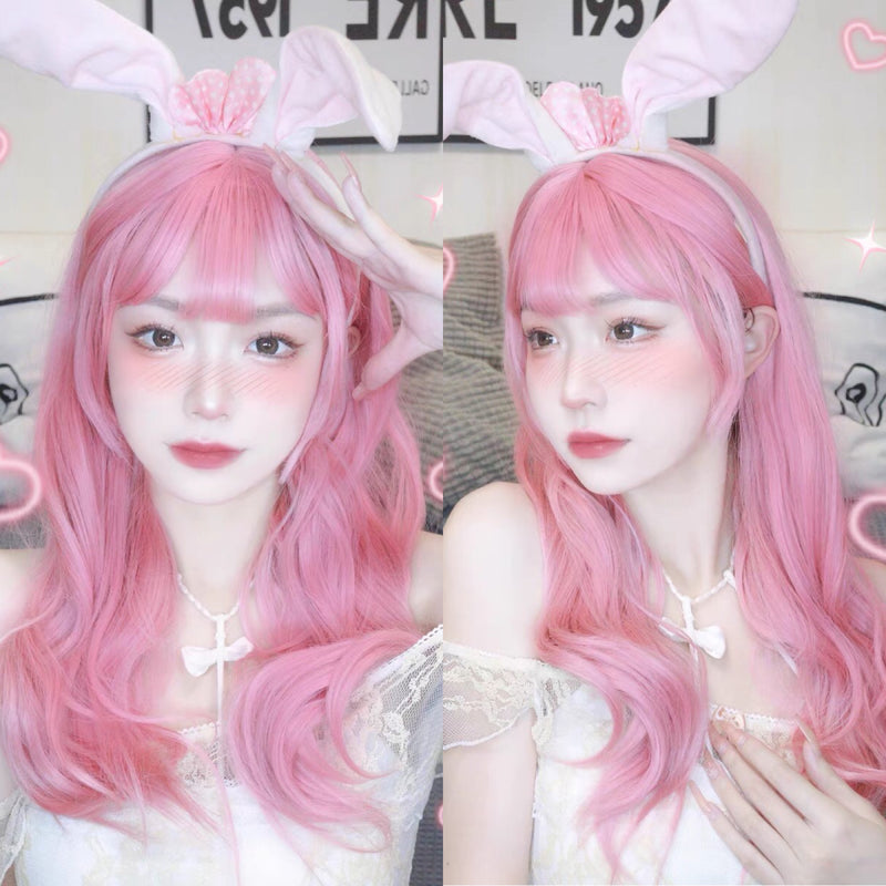 Lolita pink long curly wig PL51887