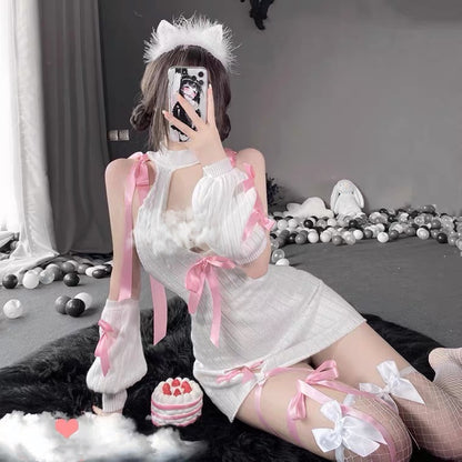 Soft knitted pink bow dress PL52184