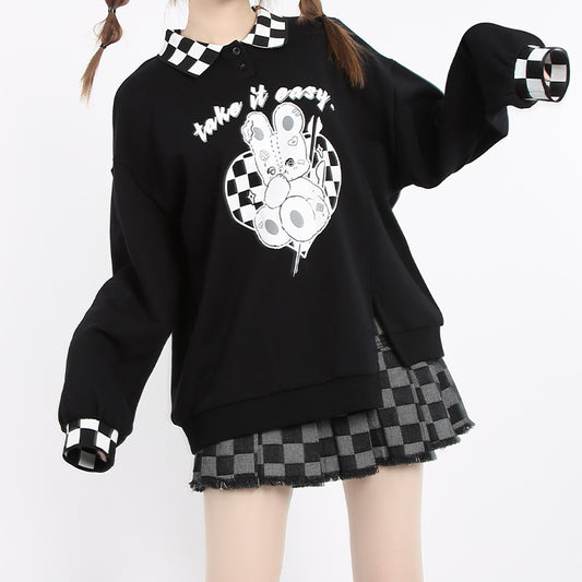 Checkerboard POLO Neck Sweatshirt  PL21146