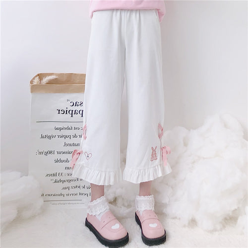 Kawaii black and white series embroidered trousers PL10022