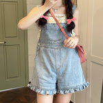 Denim suspenders wide-leg pants PL51651