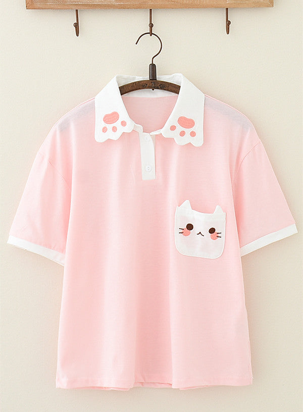 Harajuku cat embroidered T-shirt    PL50297