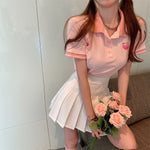 Cute peach blossom T-shirt + white pleated skirt PL51574