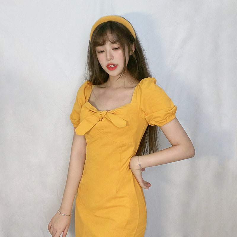 YELLOW SQUARE NECK DRESS  PL52275