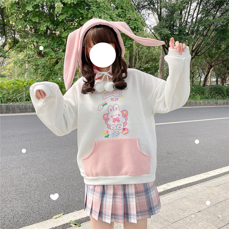 Cute rabbit ears plus fleece top PL51841