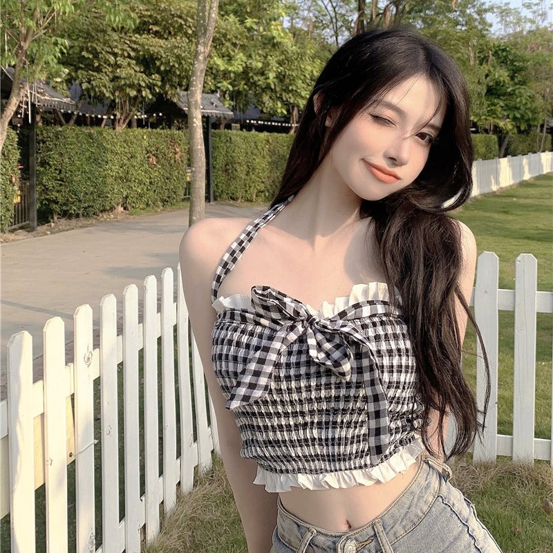 Sexy Halter Plaid Sling PL51502