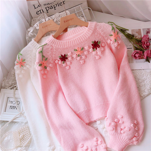 Lantern sleeve knitted sweater PL50938