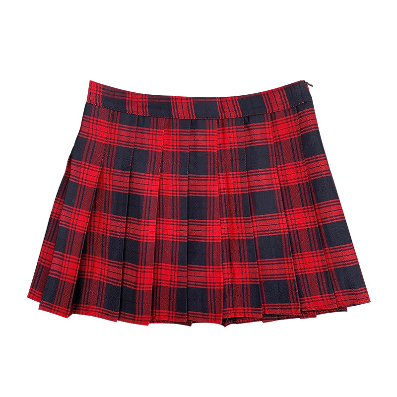 Red Plaid Pleated Skirt PL50147