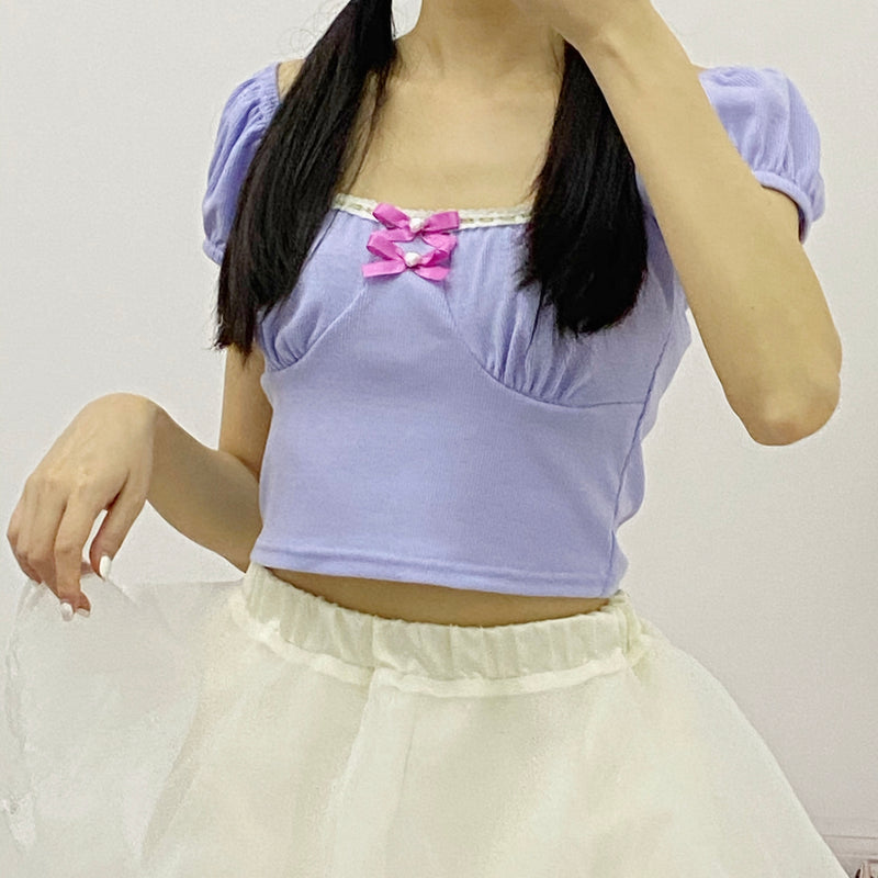 Purple bow short-sleeved T-shirt PL51734