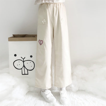 Cute bunny embroidered casual pants  PL52535
