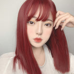 Wine red short straight hair PL20654