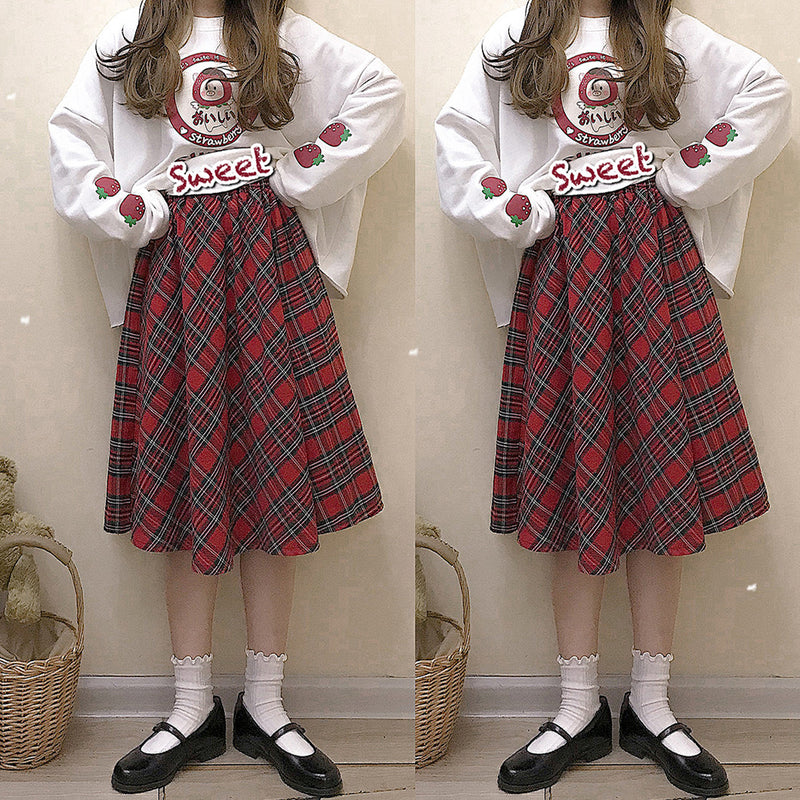 Red plaid skirt PL21118