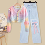 Rainbow knit cardigan + casual trousers PL51979