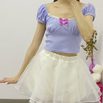 Purple bow short-sleeved T-shirt PL51734