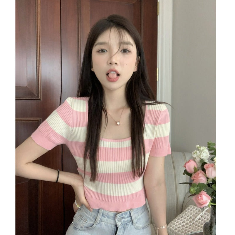 Pink Striped Knit T-Shirt  PL52483