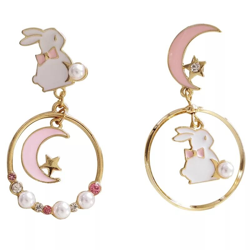 Cute Moon Rabbit Ear Studs PL50390