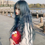 Blue Gray Long Curly Wig PL50021