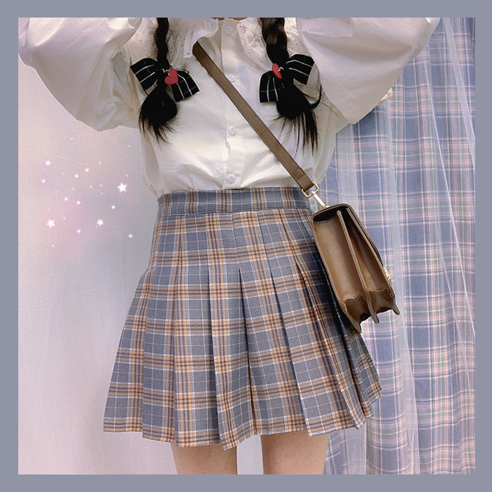 Sweet check pleated skirt PL50218