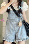 Denim suspenders wide-leg pants PL51651