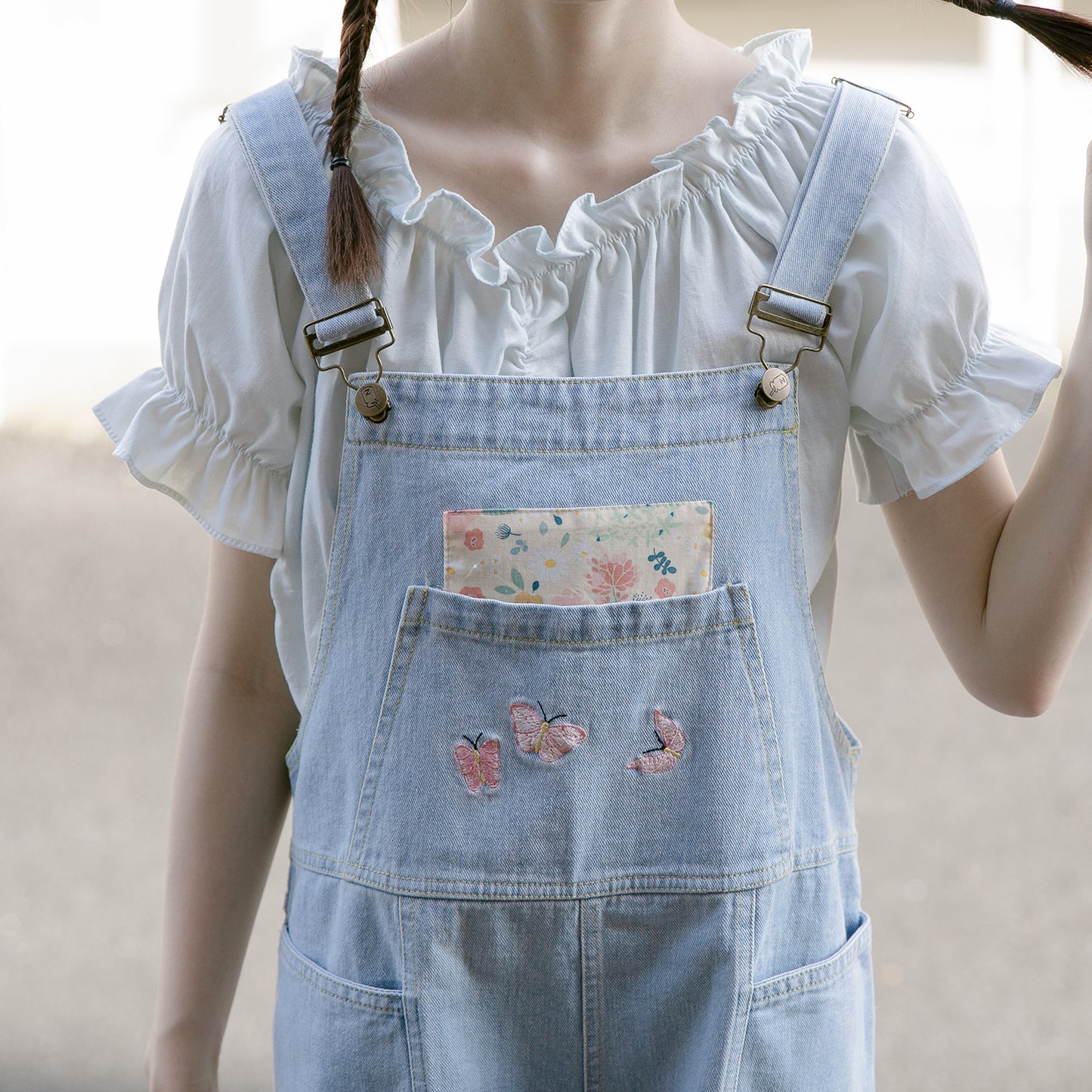 Embroidered denim overalls PL50643