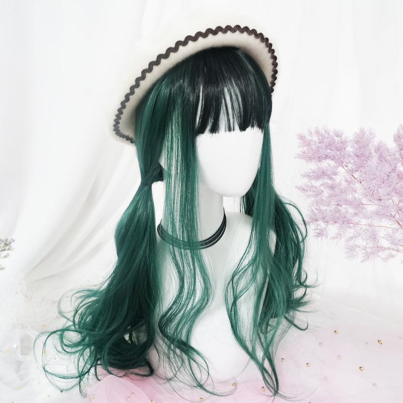 Green long curly wig PL50379