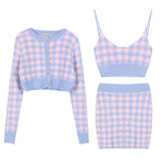 Pink Plaid Knit Set  PL52842