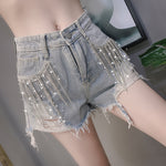 Fringed rhinestone denim shorts PL51577