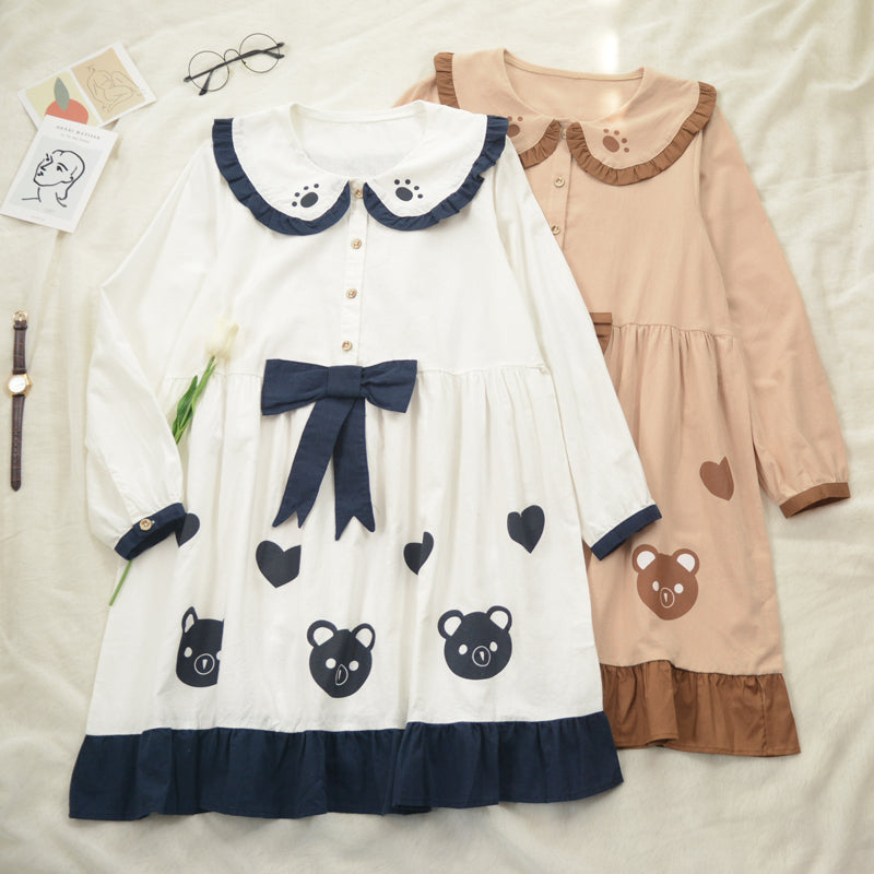 Doll collar bear print dress PL20626