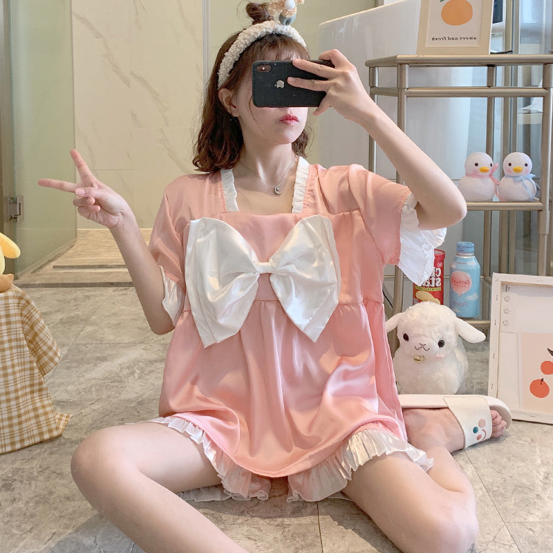 Summer bow top + shorts pajamas PL51498