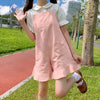 Cute girly white shirt + pink overalls  PL51418