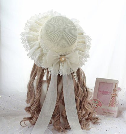 Lolita lace bow straw hat PL21188