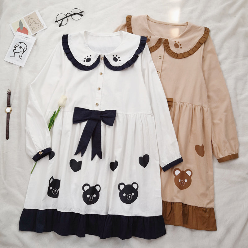 Doll collar bear print dress PL20626