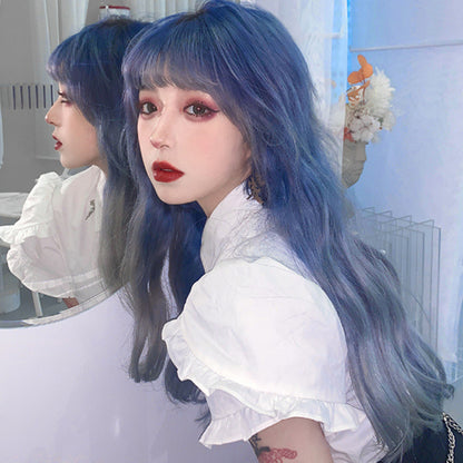 Blue gray long curly wig PL50787