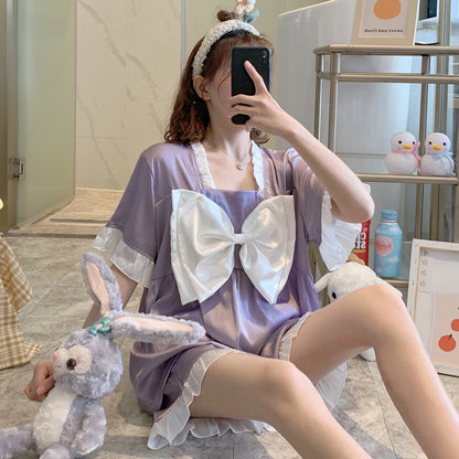Summer bow top + shorts pajamas PL51498