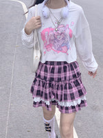 Black pink check pleated skirt PL52121