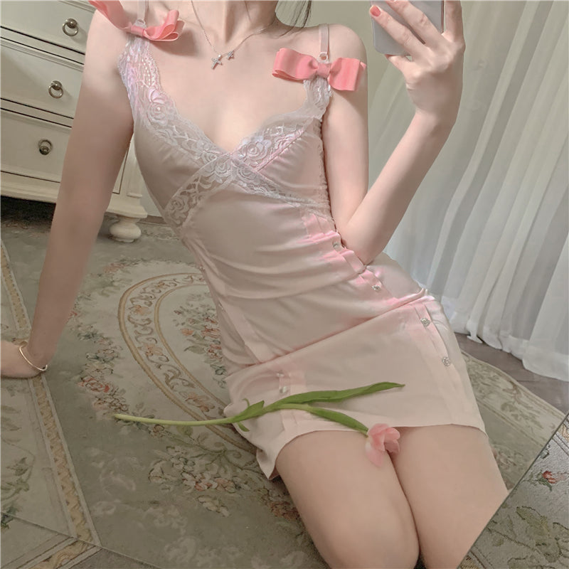 Sexy pink suspender dress PL51376