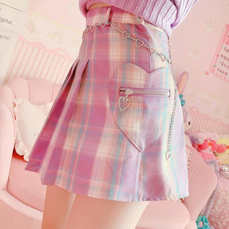 Purple plaid pleated skirt  PL50799