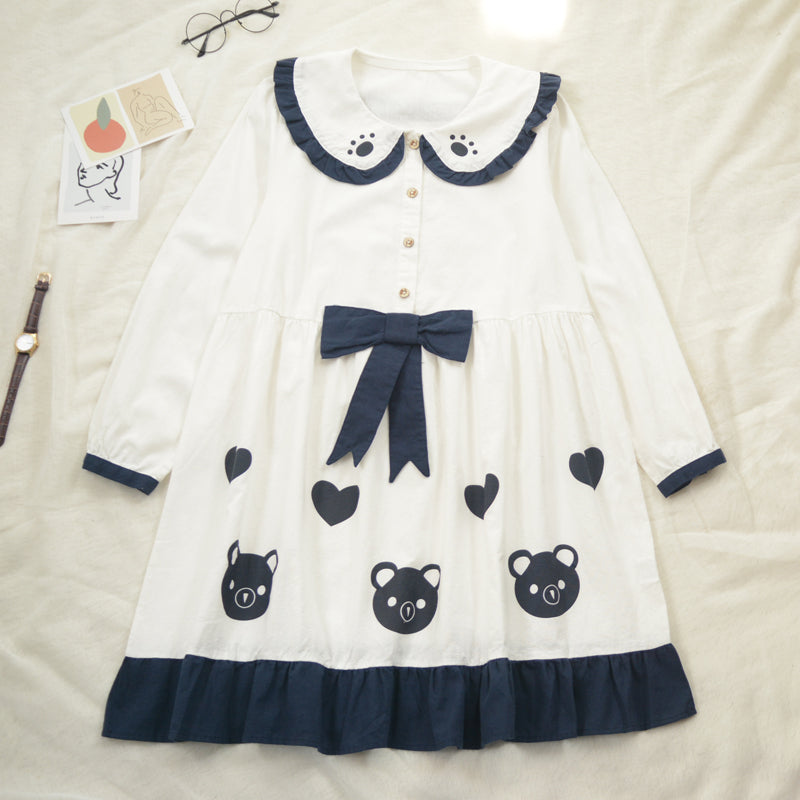 Doll collar bear print dress PL20626