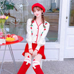 White knitted sweater + red skirt two-piece set  PL52515