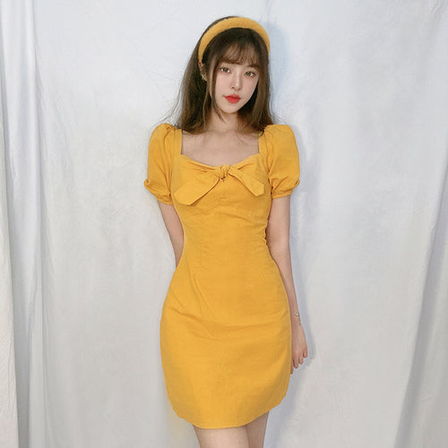 YELLOW SQUARE NECK DRESS  PL52275