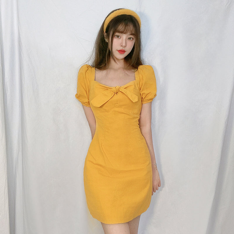 YELLOW SQUARE NECK DRESS  PL52275