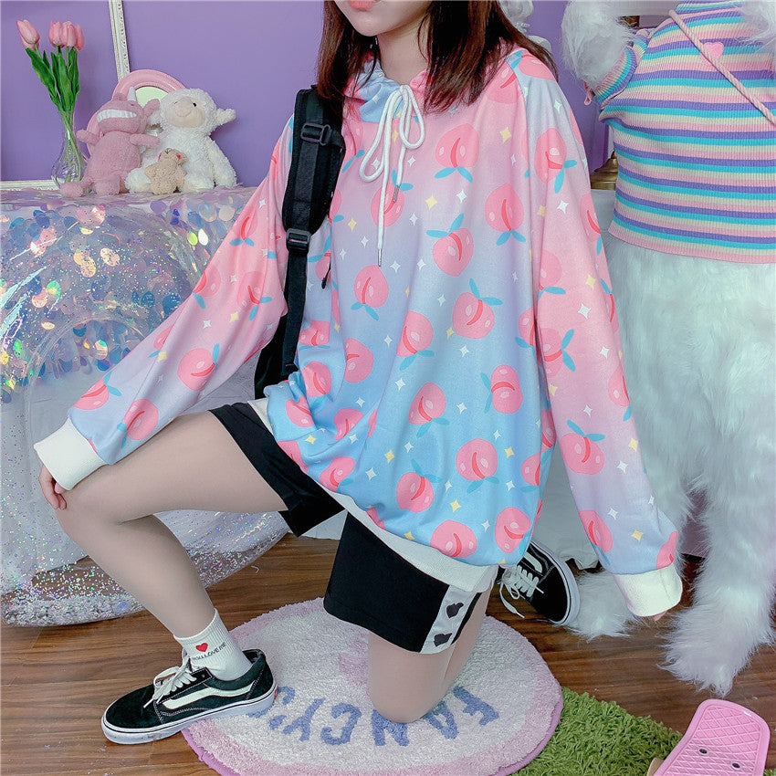 Peach Print Bat Sleeve Hoodie PL20883