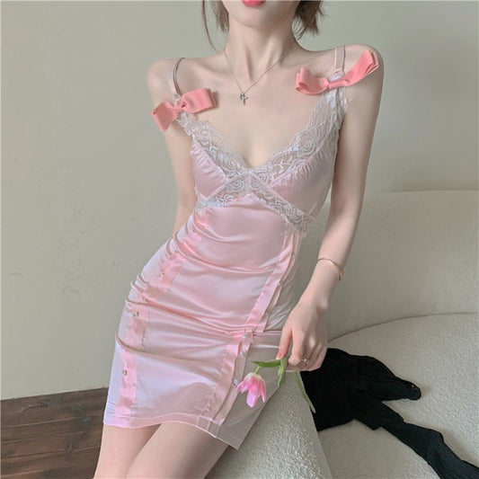 Sexy pink suspender dress PL51376